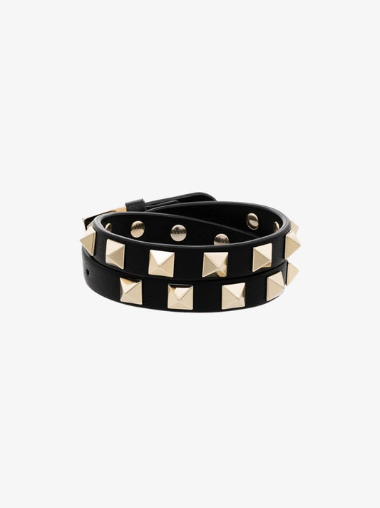 Black Rockstud Leather Wrap Bracelet