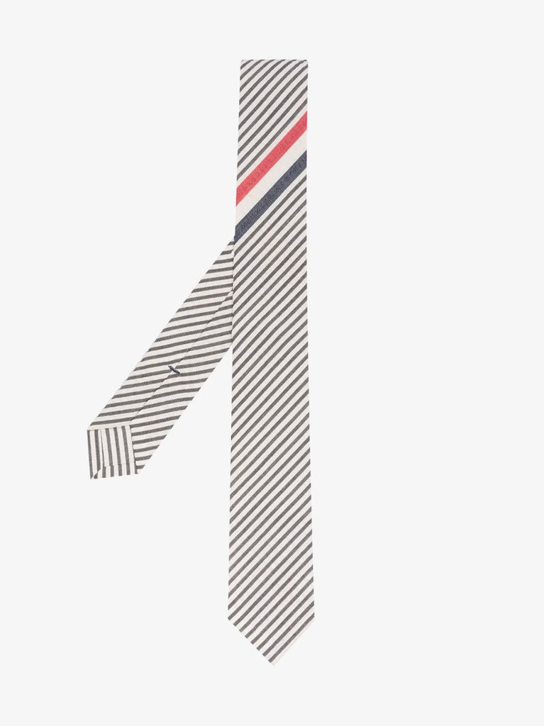 Grey and White Seersucker Striped Tie