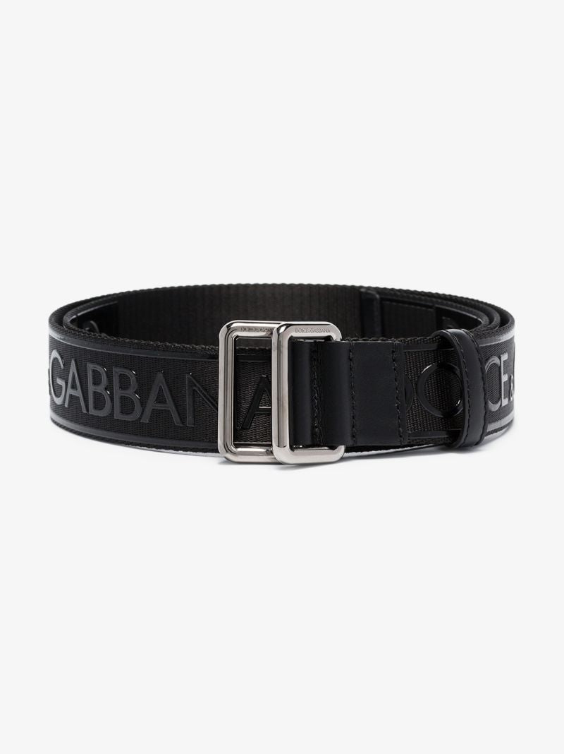 Black Logo Leather Buckle Belt