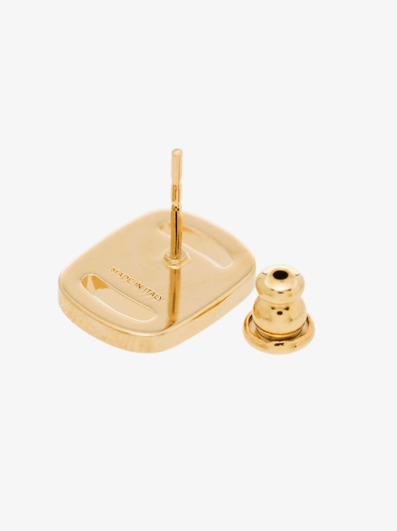 Gold Tone Vara Plate Logo Earrings
