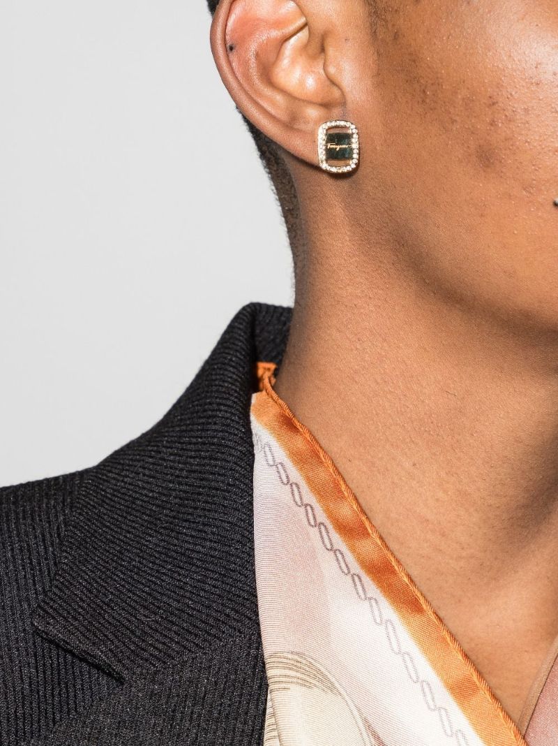 Gold Tone Vara Plate Logo Earrings