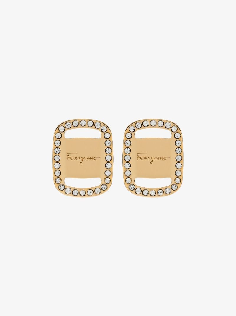 Gold Tone Vara Plate Logo Earrings