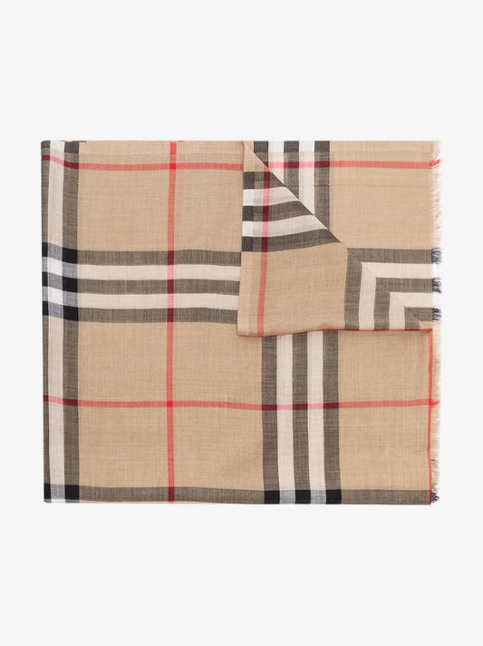 Beige Giant Vintage Check Silk Wool Scarf