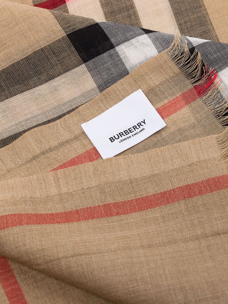 Beige Giant Vintage Check Silk Wool Scarf