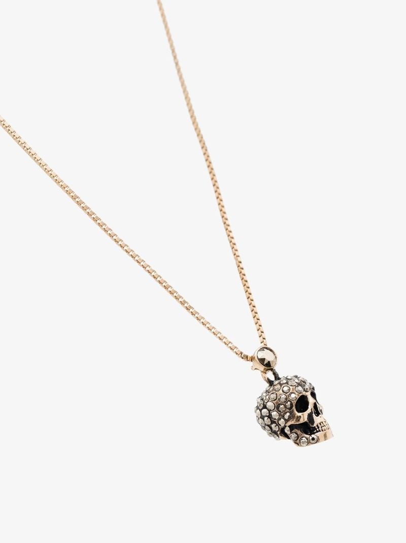 Gold Tone Embellished Skull Necklace