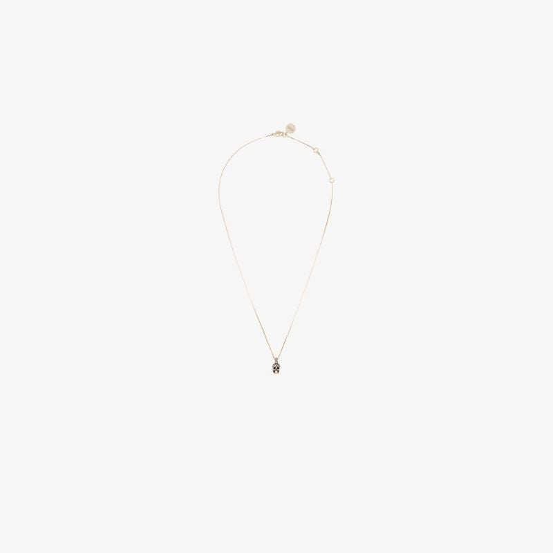 Gold Tone Embellished Skull Necklace