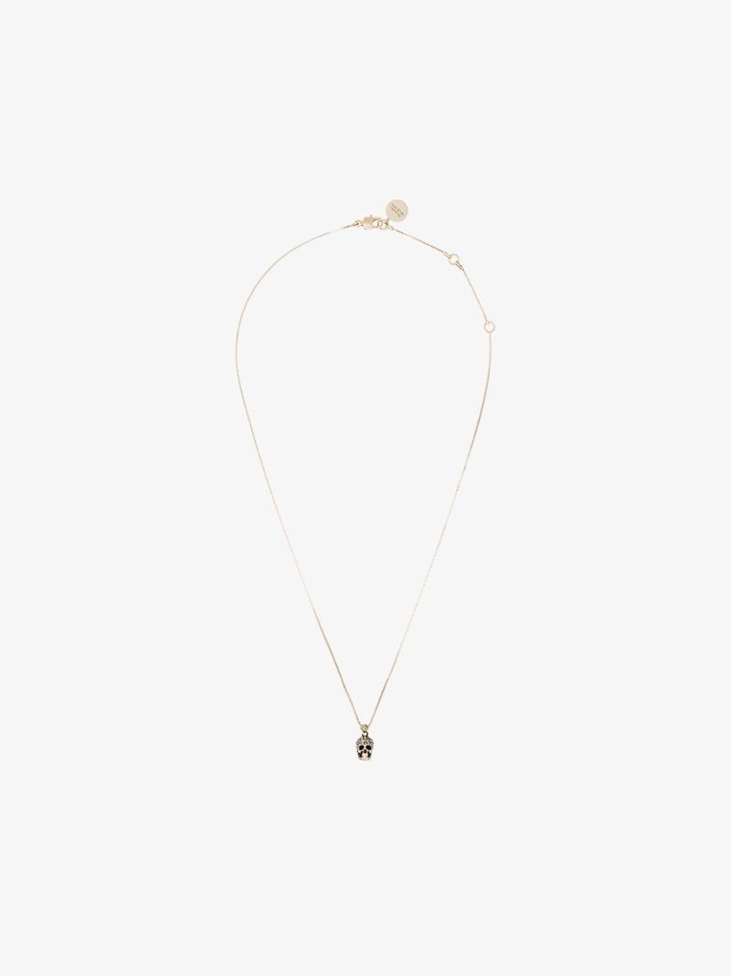 Gold Tone Embellished Skull Necklace