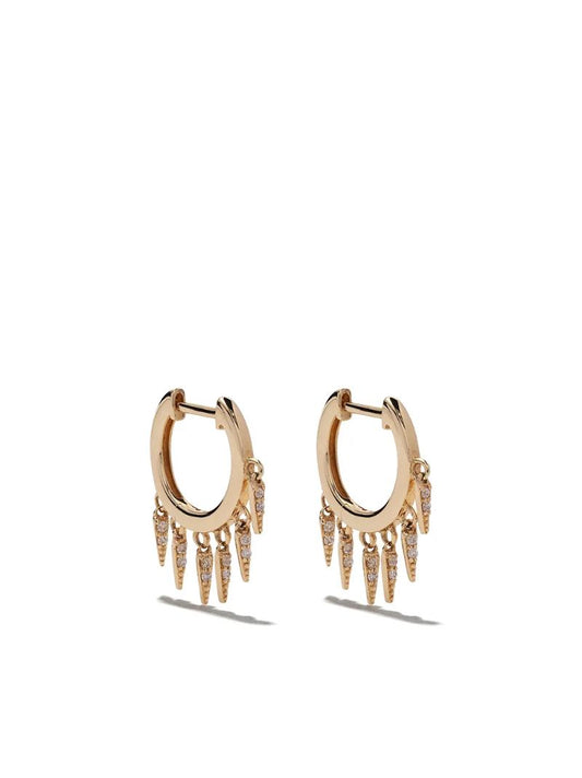 14kt Yellow Gold Fringe Huggie Diamond Hoop Earrings