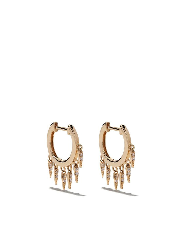14kt Yellow Gold Fringe Huggie Diamond Hoop Earrings