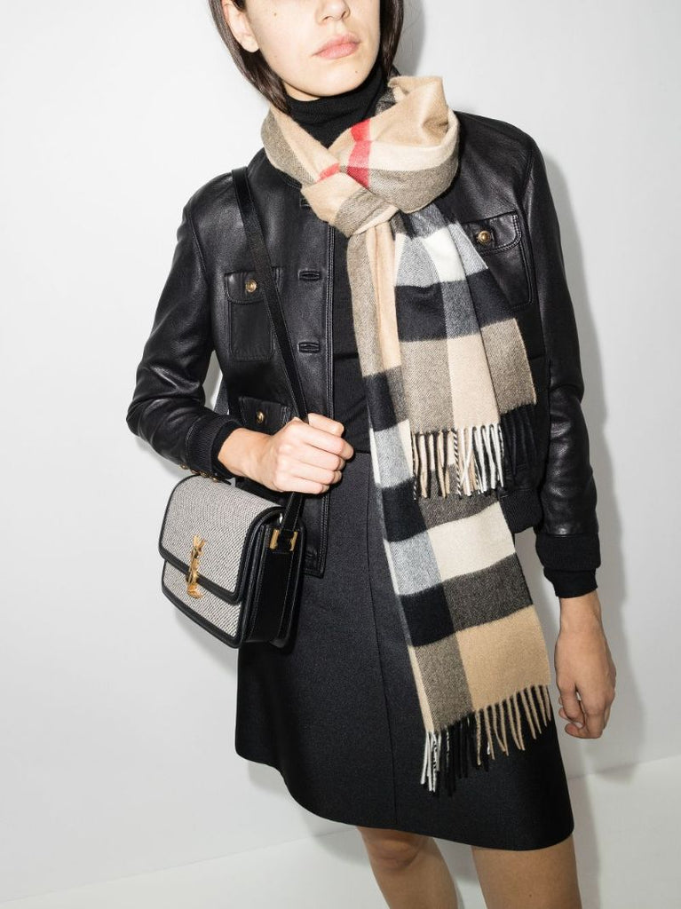 Neutral House Check Cashmere Scarf