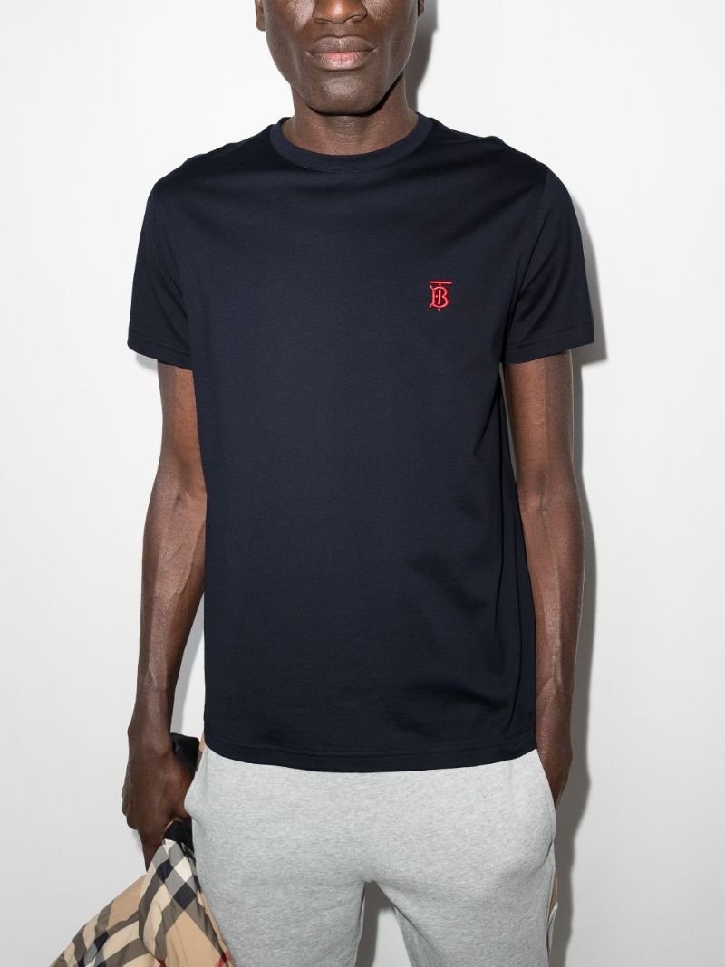 Blue Logo Embroidered Cotton T-shirt