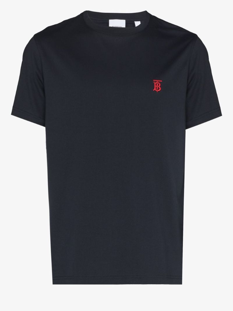 Blue Logo Embroidered Cotton T-shirt