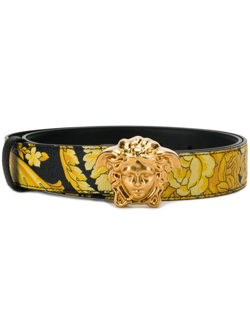 Black Baroque Print Leather Belt