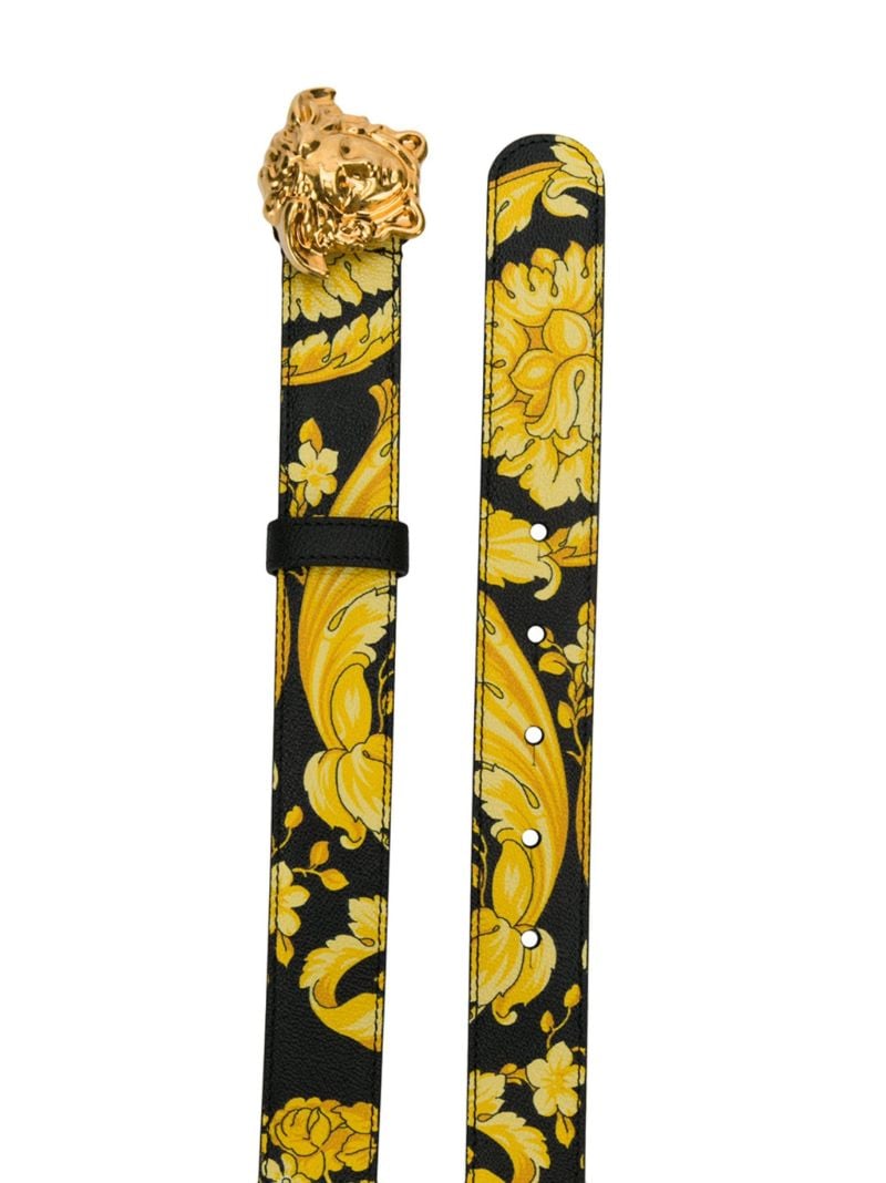 Black Baroque Print Leather Belt