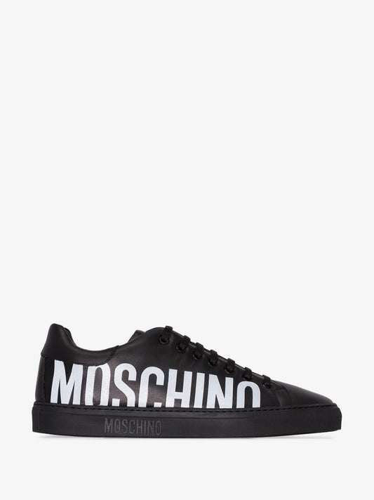 Black Logo Leather Sneakers