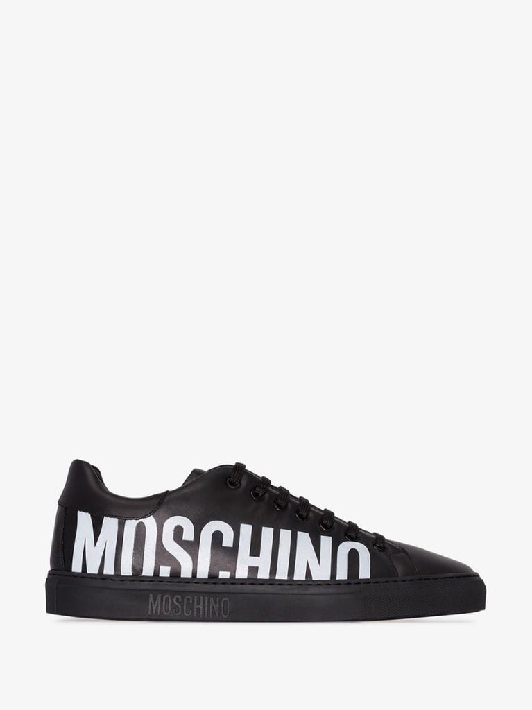 Black Logo Leather Sneakers
