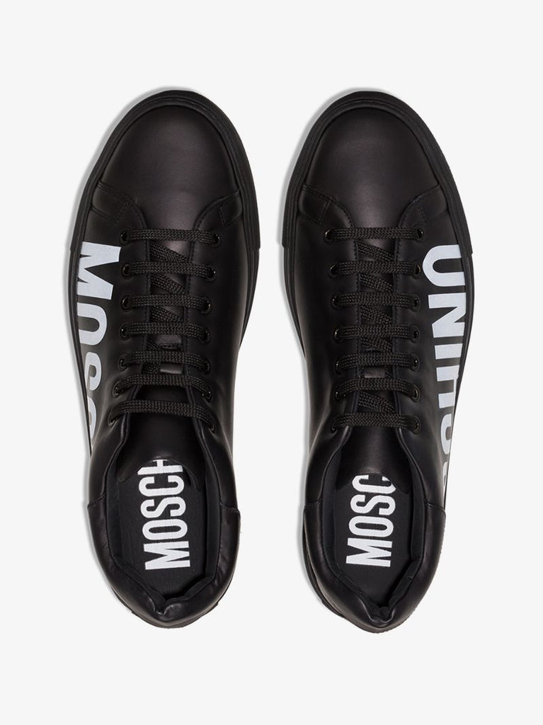Black Logo Leather Sneakers