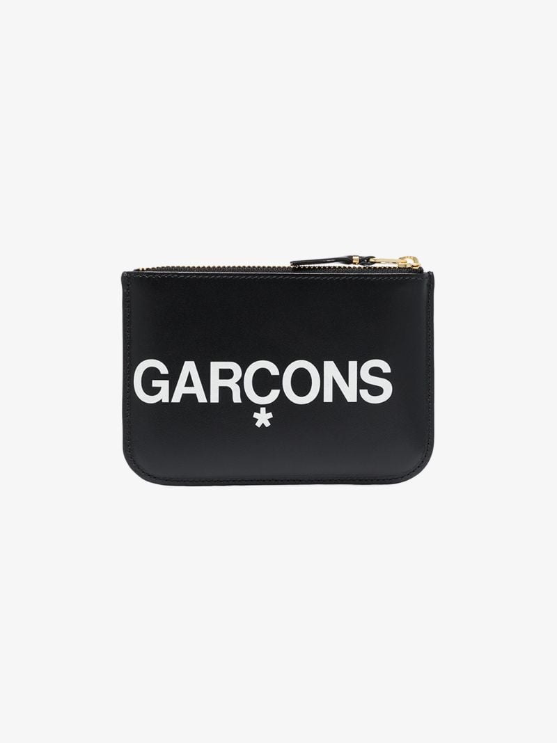 Black Logo Print Zipped Pouch Bag