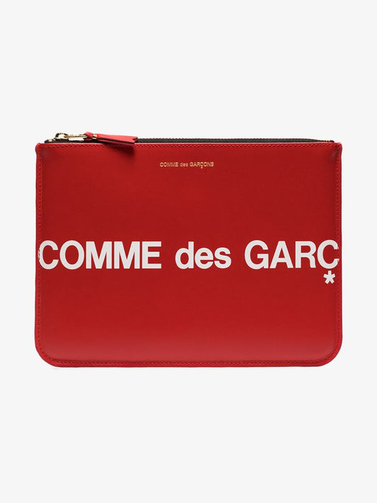 Red Logo Leather Pouch Bag