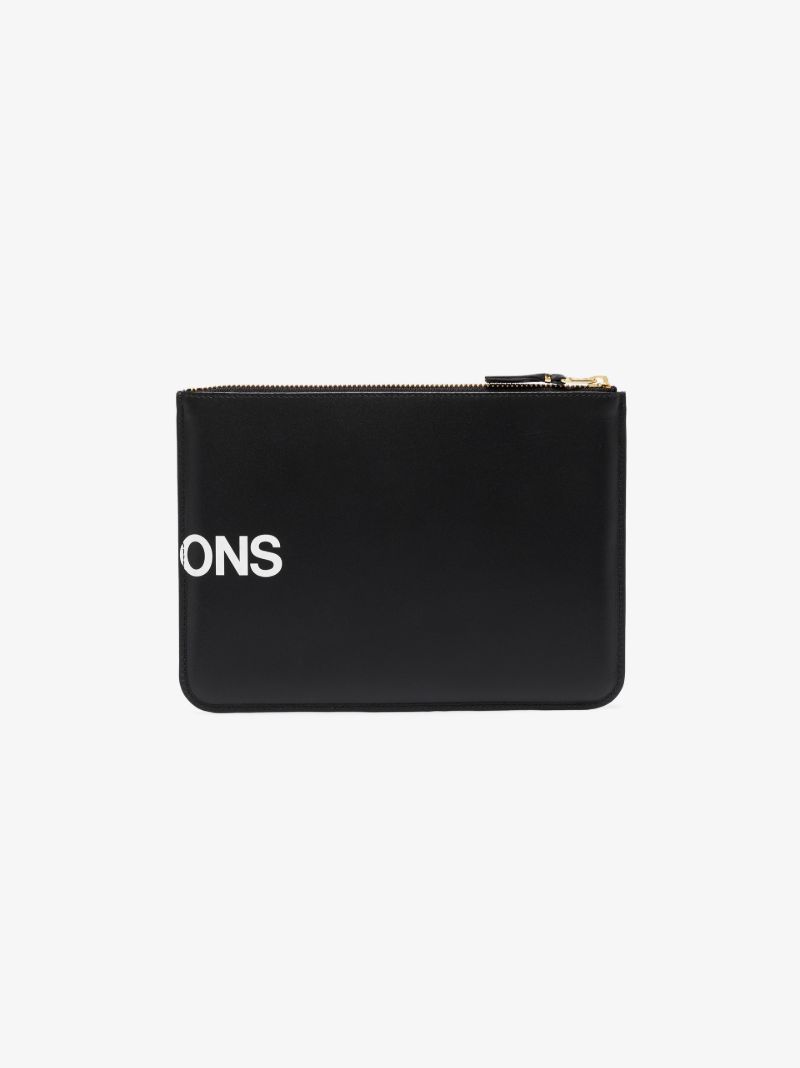 Black Logo Leather Pouch Bag