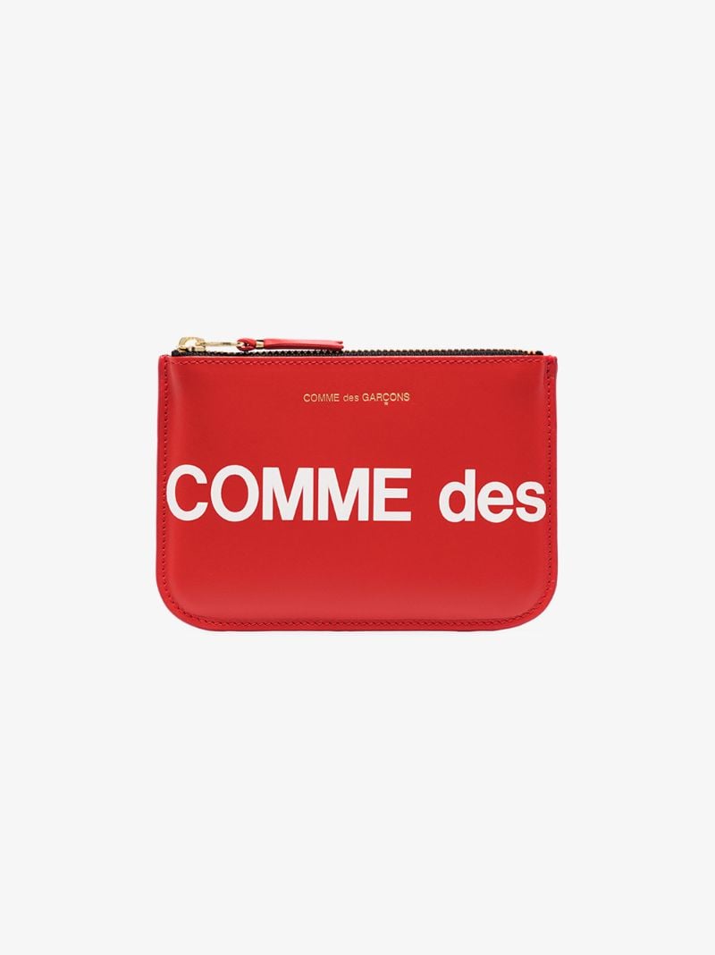 Red Logo Print Leather Pouch Bag