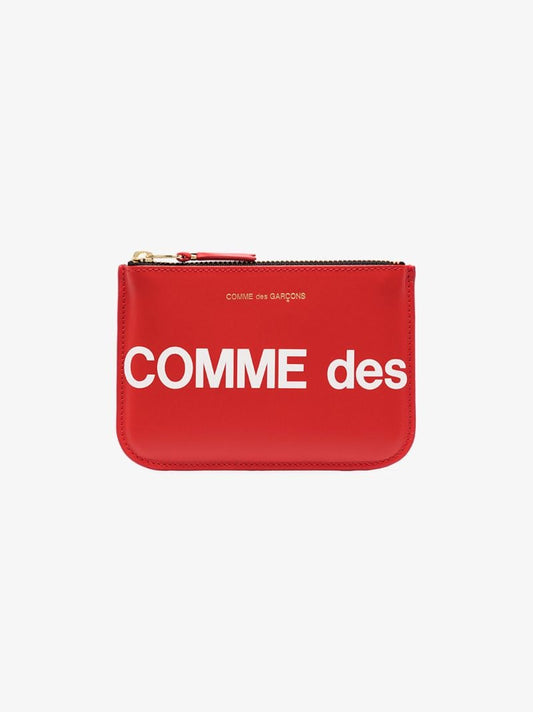 Red Logo Print Leather Pouch Bag