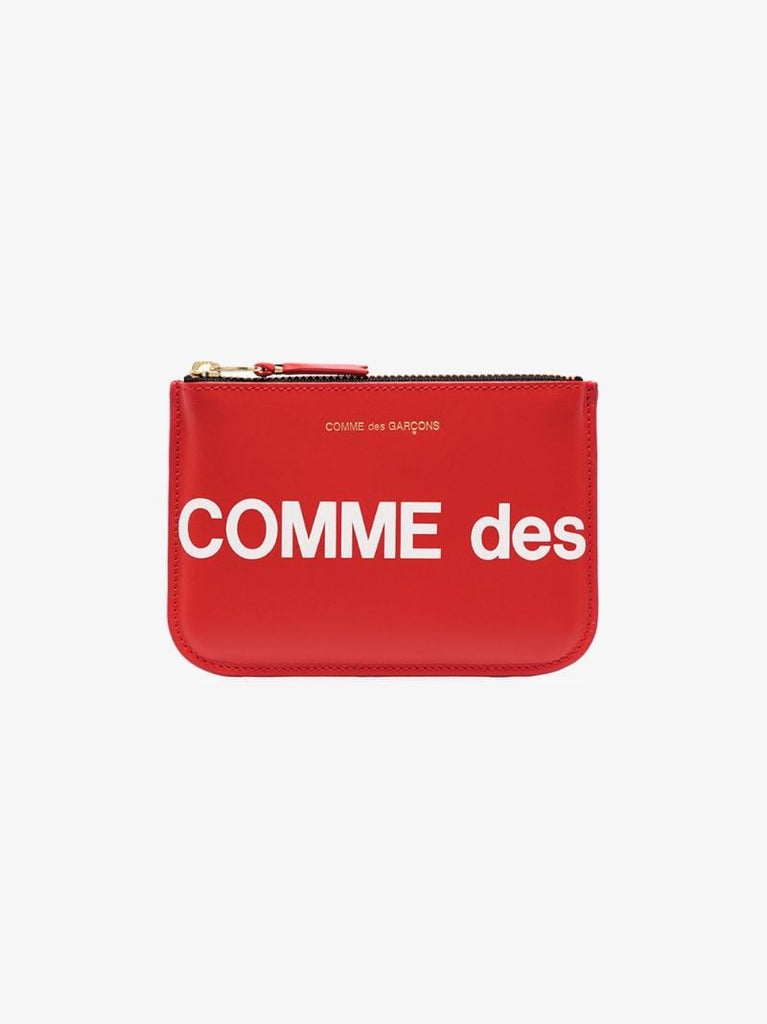 Red Logo Print Leather Pouch Bag