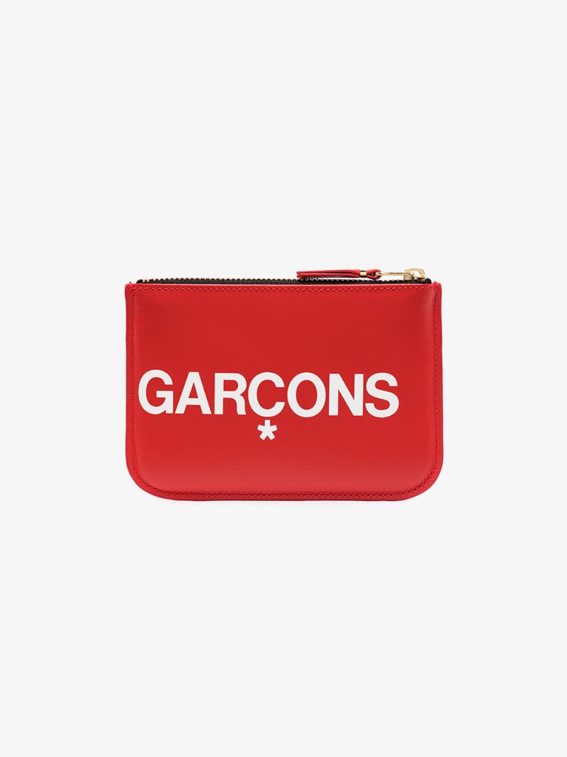 Red Logo Print Leather Pouch Bag