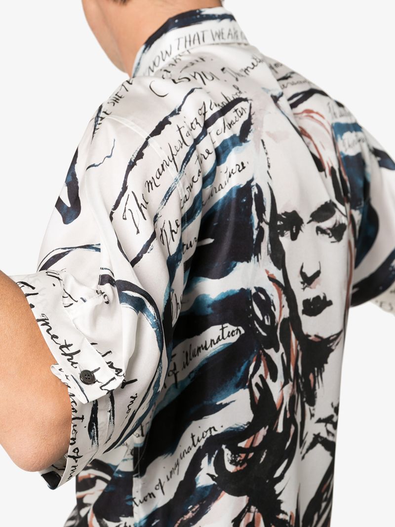 X Raymond Pettibon Mona Lisa Print Silk Shirt