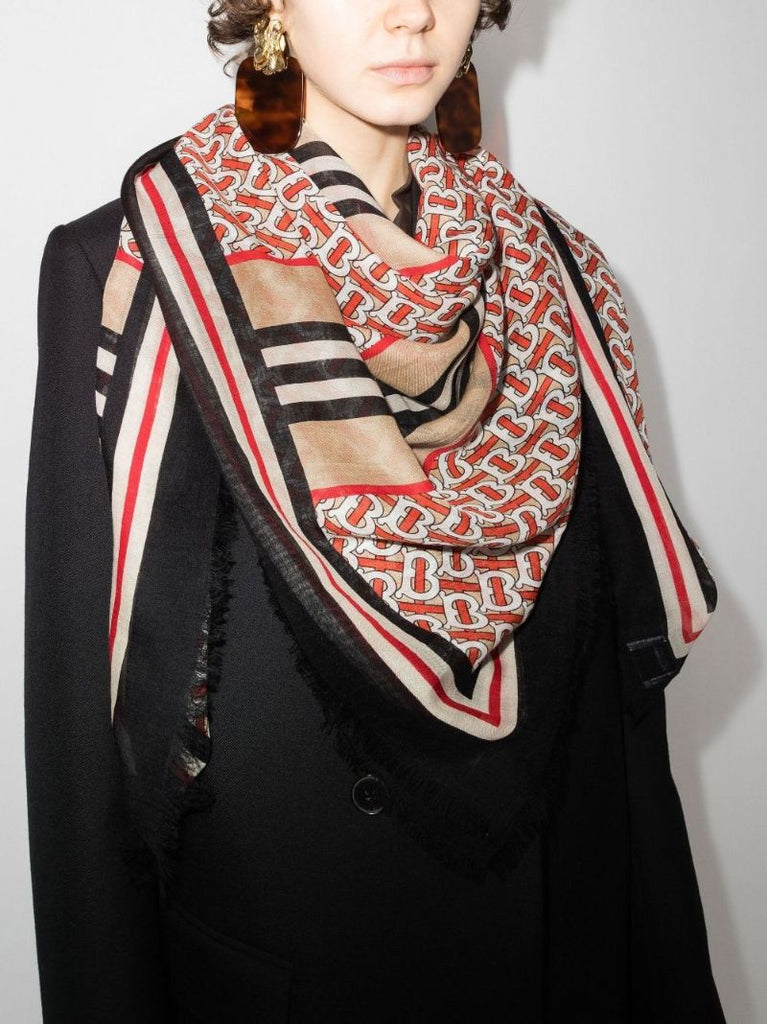 Neutral Icon Stripe Monogram Scarf