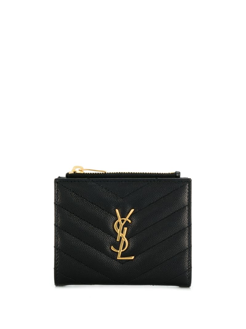 Black Monogram Logo Zipped Leather Wallet