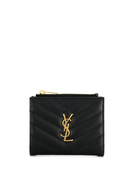 Black Monogram Logo Zipped Leather Wallet