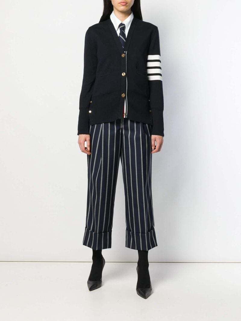 Blue 4-bar Cotton Cardigan