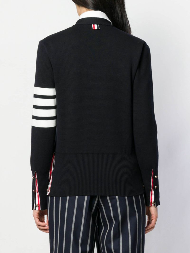 Blue 4-bar Cotton Cardigan