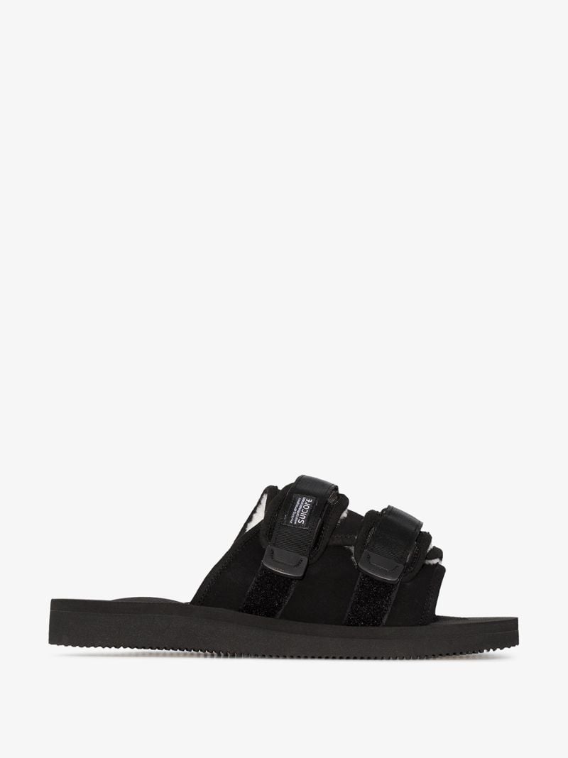 Black Moto Leather Slides