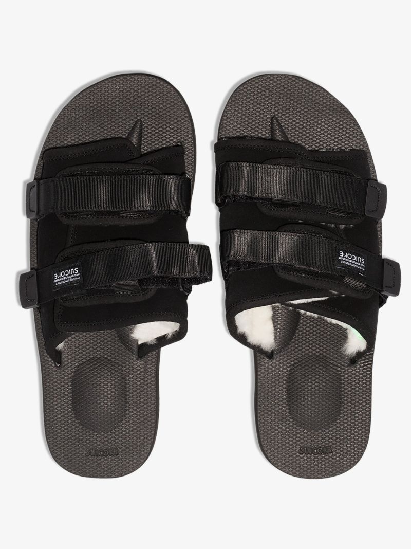 Black Moto Leather Slides