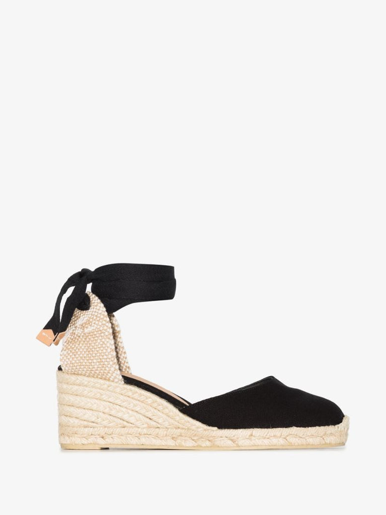 Black Carina 60 Ankle Tie Wedge Espadrilles