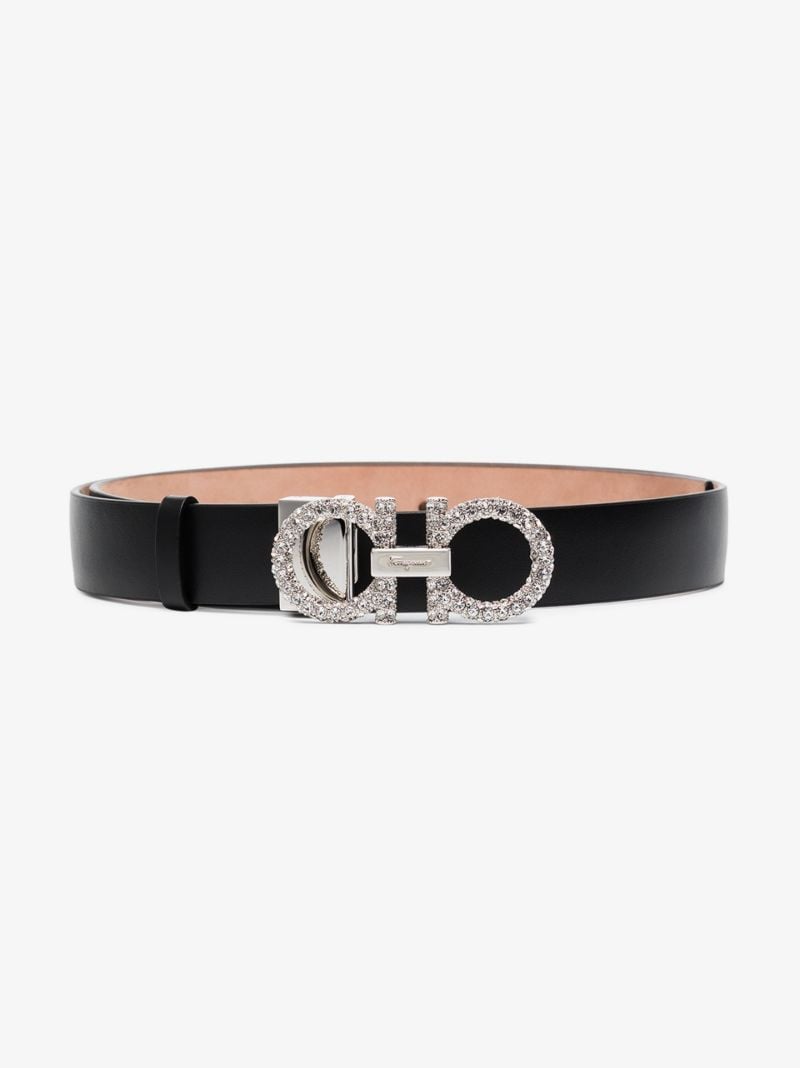 Black Reversible Crystal Logo Belt