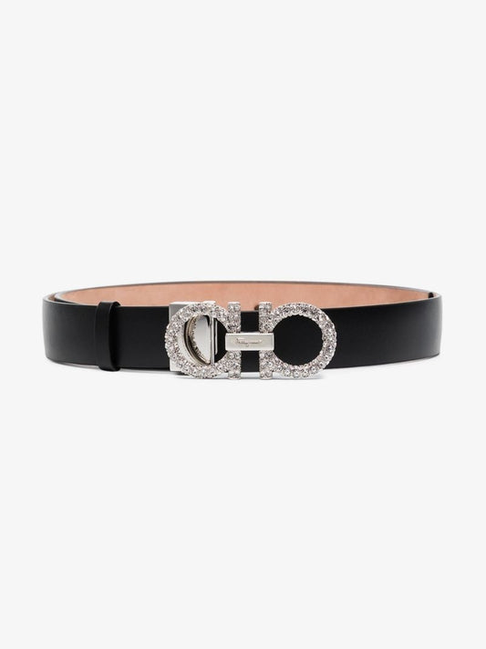 Black Reversible Crystal Logo Belt