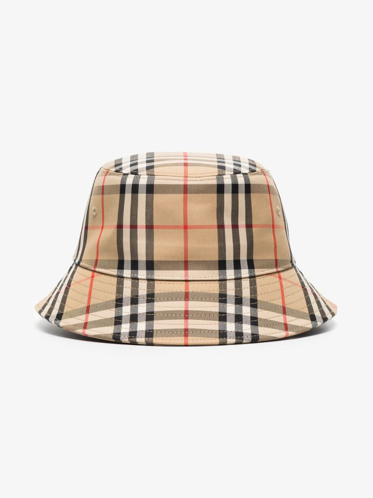 Beige Vintage Check Bucket Hat