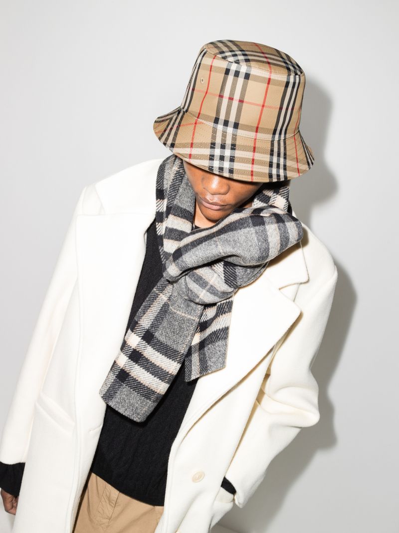 Beige Vintage Check Bucket Hat