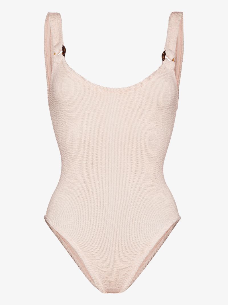 Beige Domino Crinkle Swimsuit