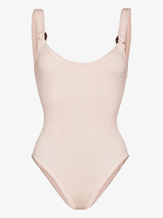 Beige Domino Crinkle Swimsuit