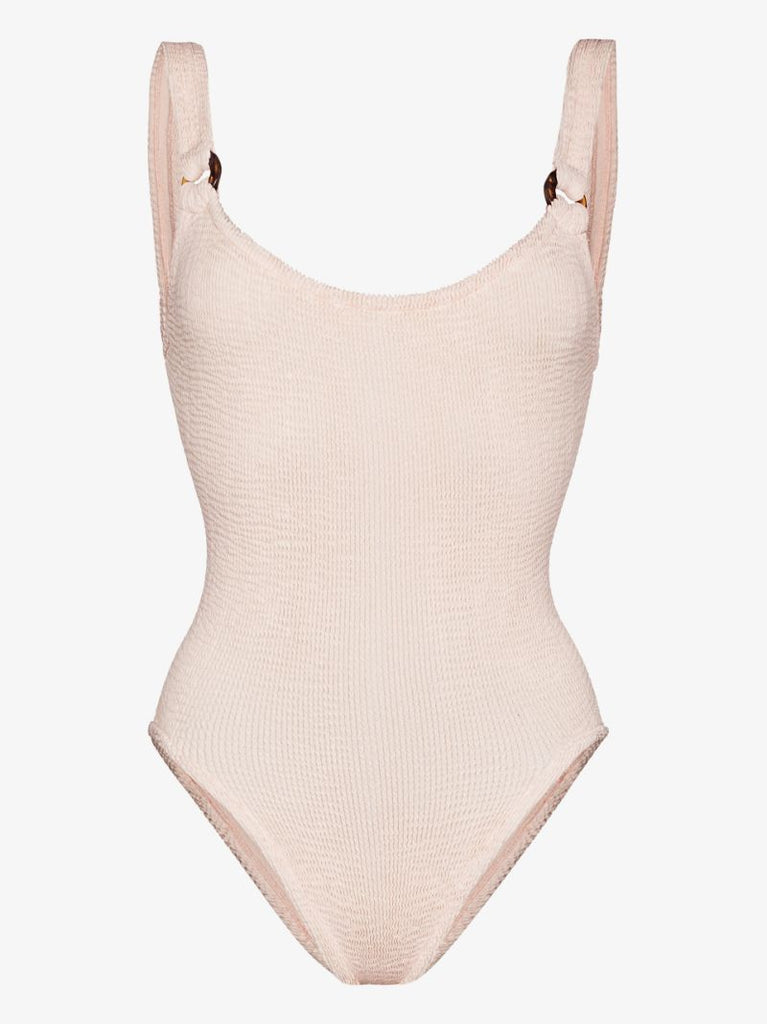 Beige Domino Crinkle Swimsuit