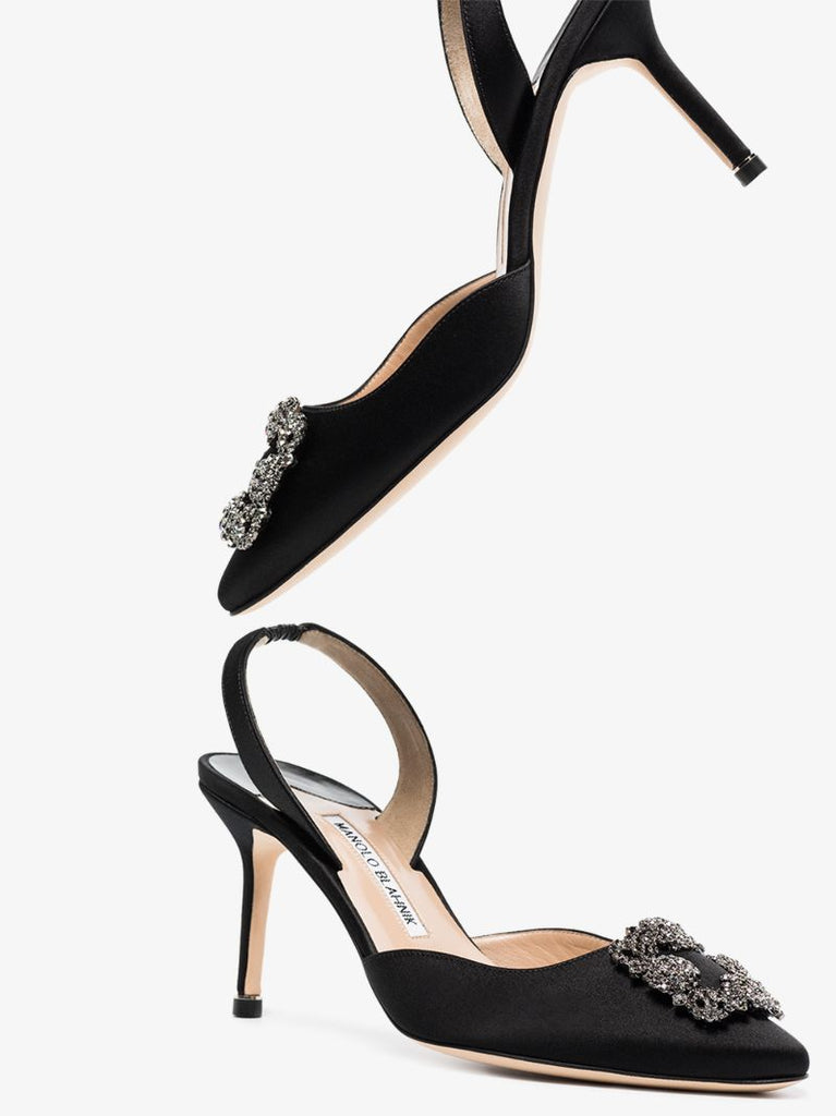 Black Hangisi 70 Satin Slingback Pumps