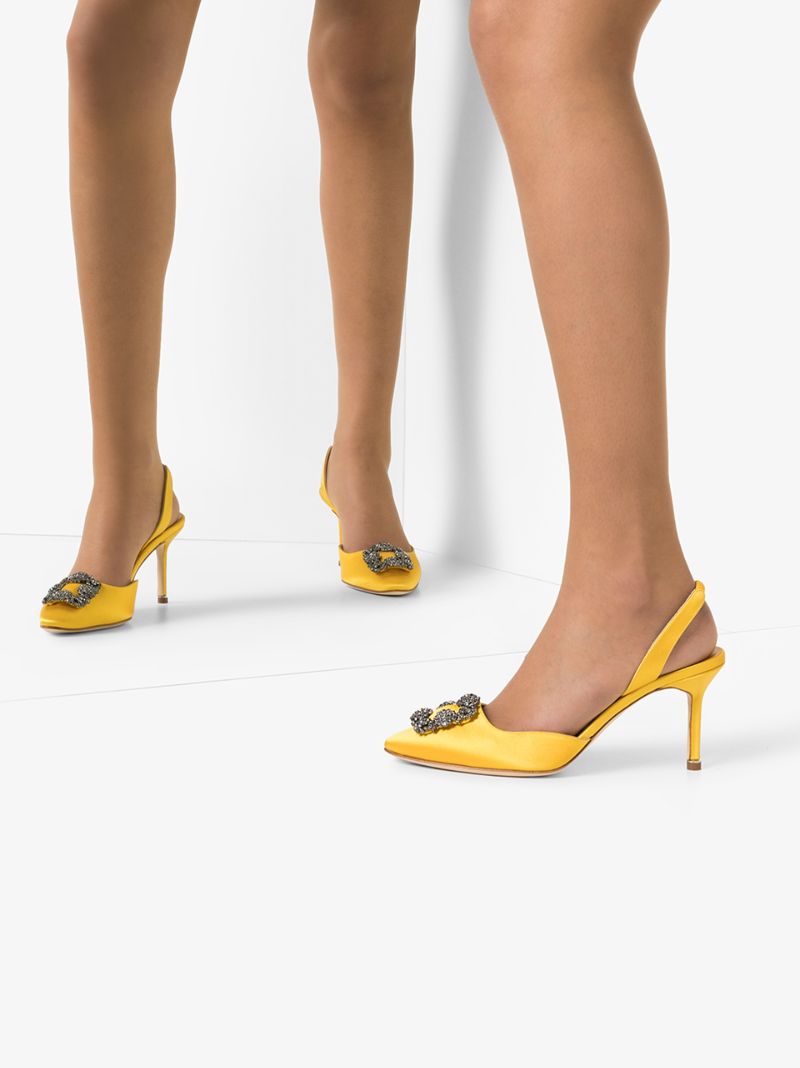 Yellow Hangisi Satin Slingback Pumps