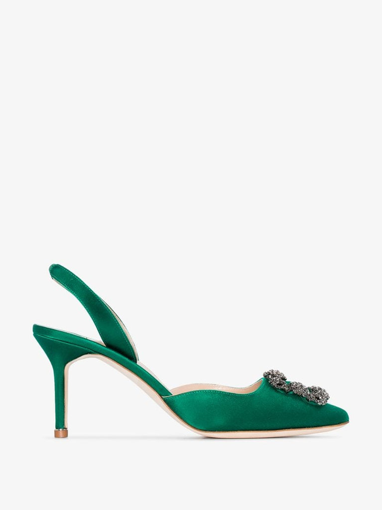 Green Hangisi 70 Satin Slingback Pumps