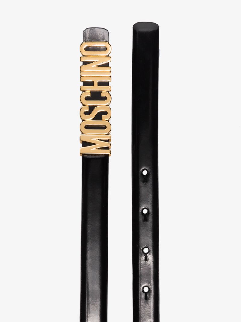 Black Logo Skinny Leather Belt