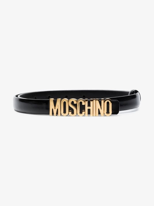 Black Logo Skinny Leather Belt