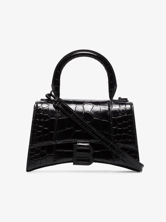 Black Xs Hourglass Mock Croc Bag